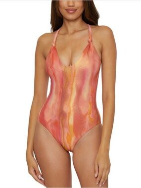 BECCA Pink Orange Marble One-Piece Swimsuit